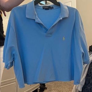 light blue collard cropped blouse